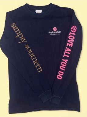 Simply Southern Black Long-Sleeve Crewneck with Pink Sleeve Script